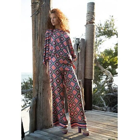 💕TRINA TURK💕 Bay Pant ~ Brookhaven Blocks Satin Georgette 8 NWT - Picture 3 of 16